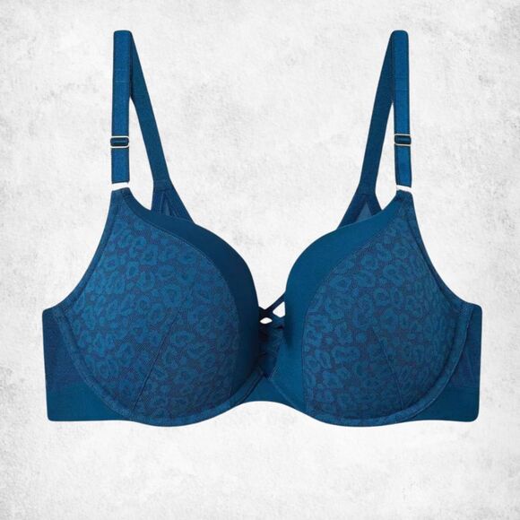 Torrid Curve 40DD XO Plunge Push-Up Bra – Teal Leopard Print - Picture 6 of 7